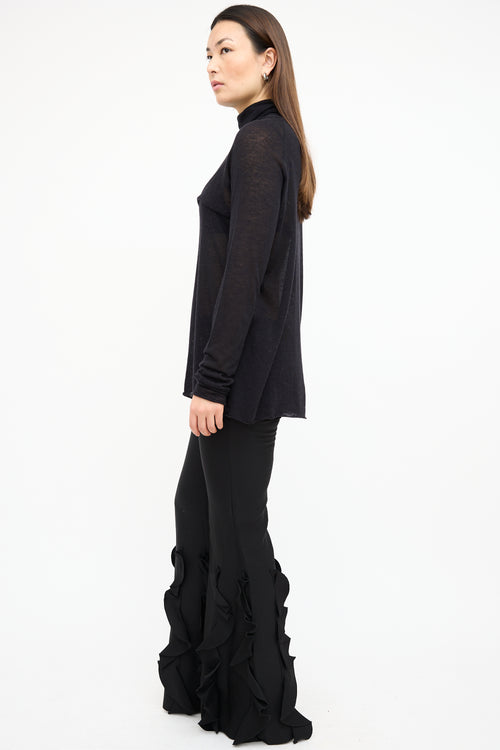 Haider Ackermann Black Sheer Wool Turtleneck Sweater