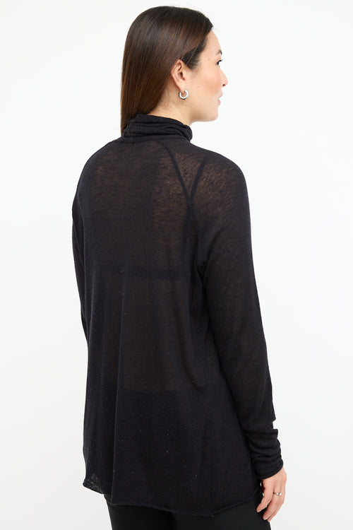 Haider Ackermann Black Sheer Wool Turtleneck Sweater