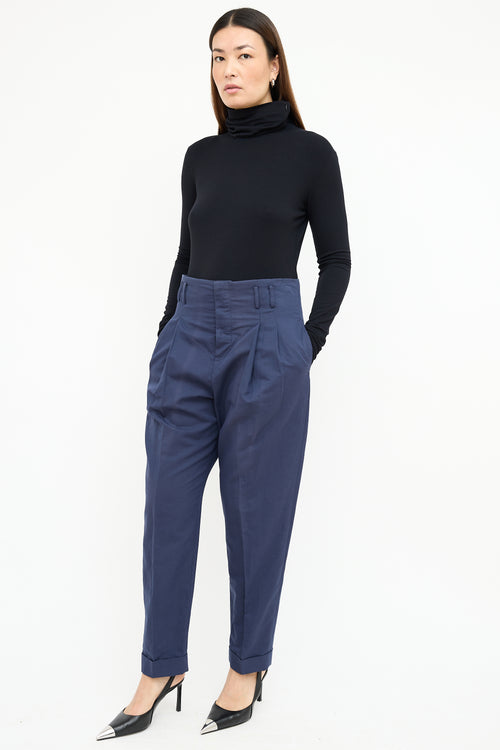  Navy High Waisted Pleated Trouser