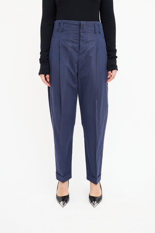 Haider Ackermann Navy High Waisted Pleated Trouser