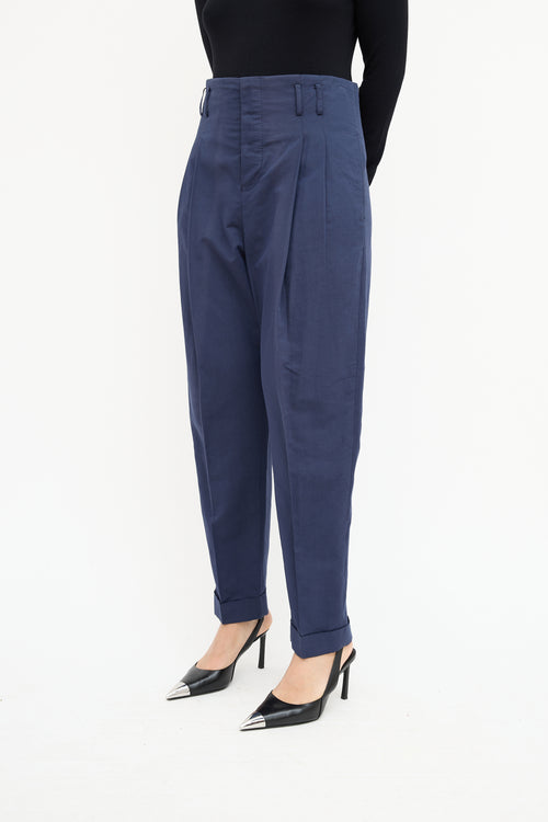  Navy High Waisted Pleated Trouser