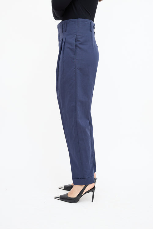  Navy High Waisted Pleated Trouser