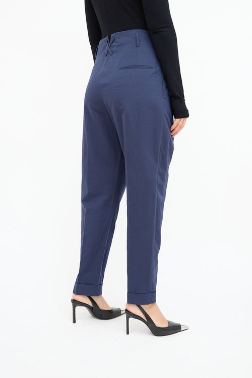  Navy High Waisted Pleated Trouser