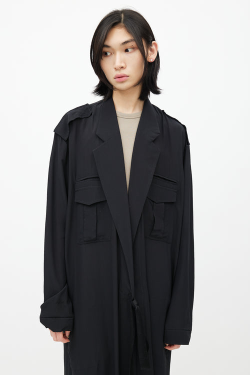 Haider Ackermann Black Silk Wrap Long Shirt