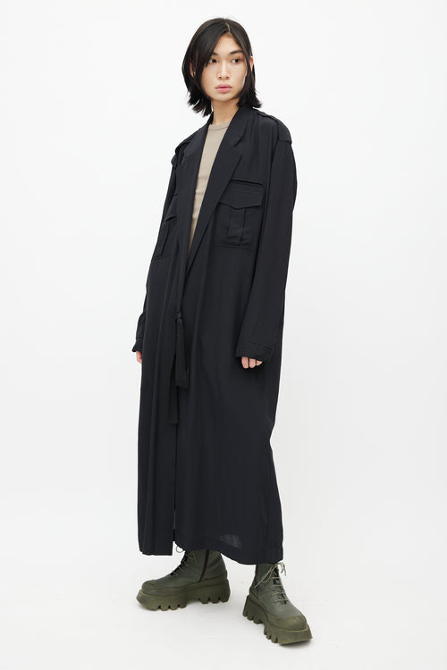 Haider Ackermann Black Silk Wrap Long Shirt