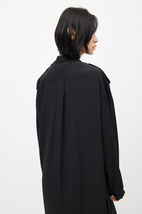 Haider Ackermann Black Silk Wrap Long Shirt