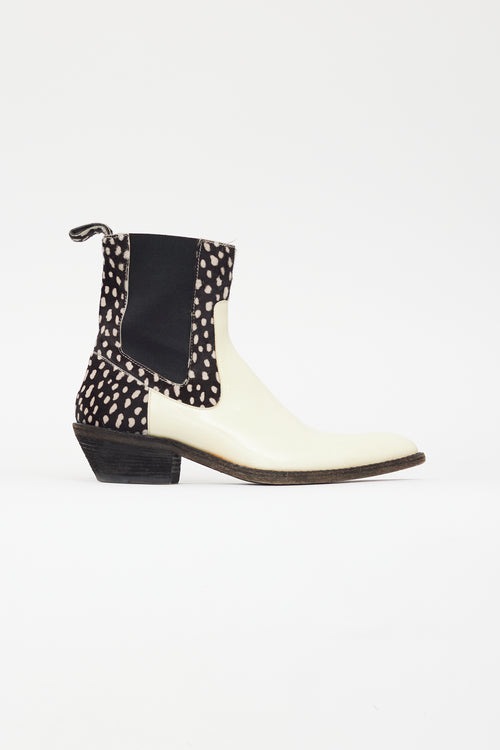 Haider Ackermann Cream 
Black Patent Chelsea Boot