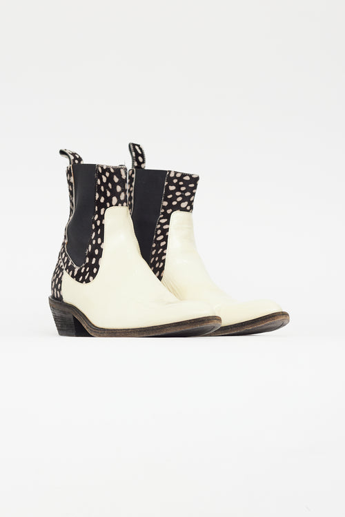 Haider Ackermann Cream 
Black Patent Chelsea Boot