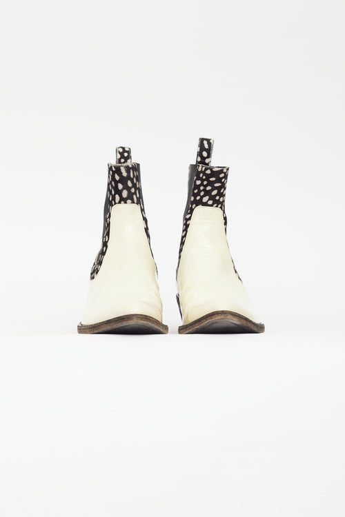 Haider Ackermann Cream 
Black Patent Chelsea Boot