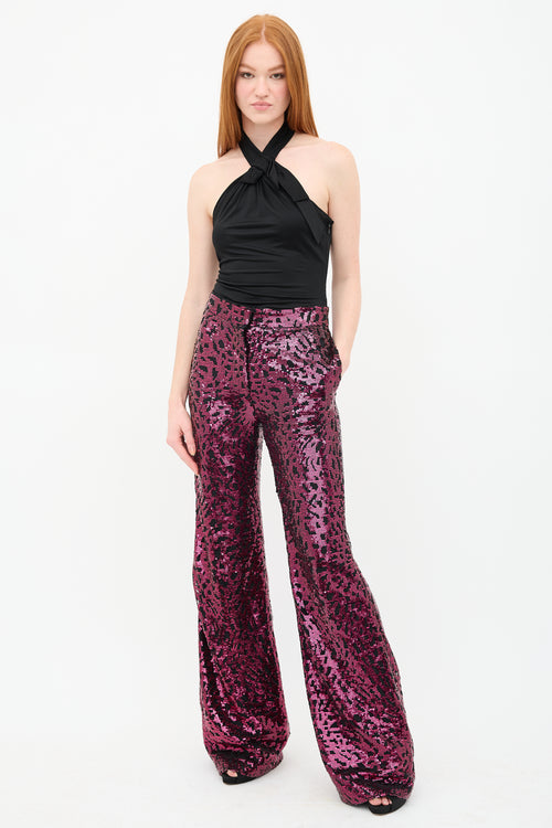 Halpern Abstract Sequin Flared Trouser