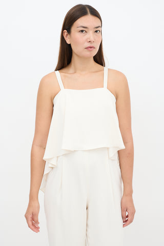 Halston Heritage Cream Flounce Wide Leg Jumpsuit