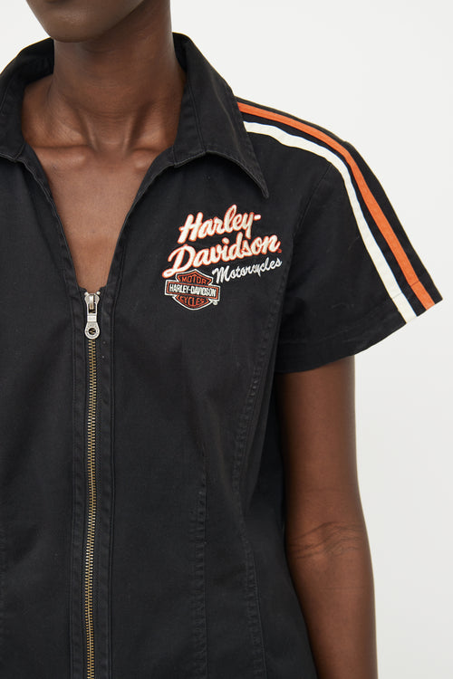 Harley Davidson Black 
Orange Zip Front Shirt