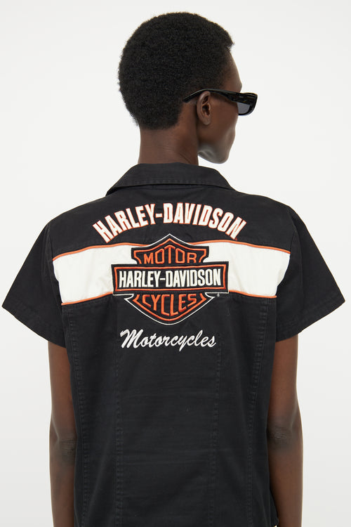 Harley Davidson Black 
Orange Zip Front Shirt