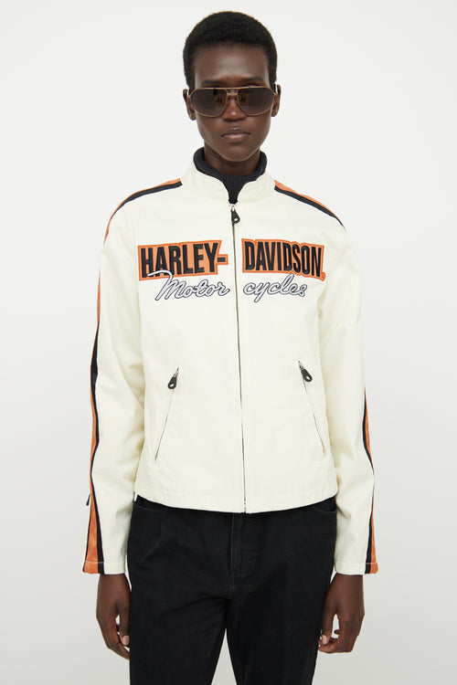 Harley Davidson Cream 
Orange Logo Moto Jacket