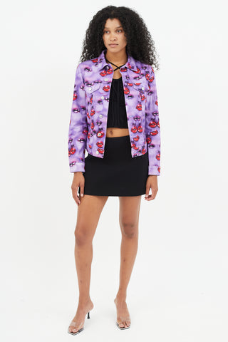 Heaven Purple 
Multicolour Lip Print Denim Jacket