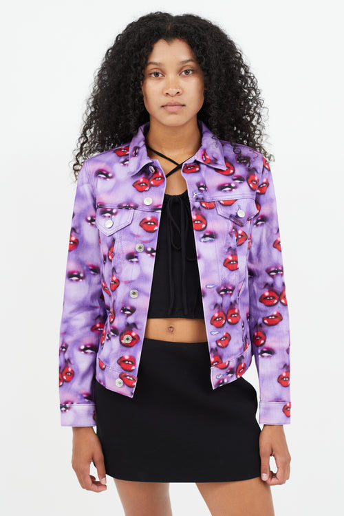 Heaven Purple 
Multicolour Lip Print Denim Jacket