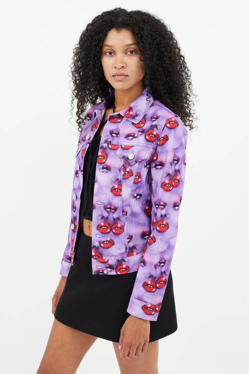 Heaven Purple 
Multicolour Lip Print Denim Jacket