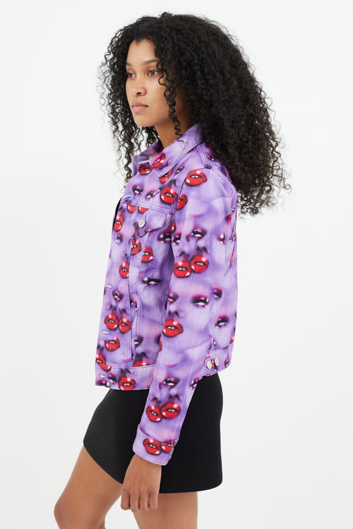 Heaven Purple 
Multicolour Lip Print Denim Jacket