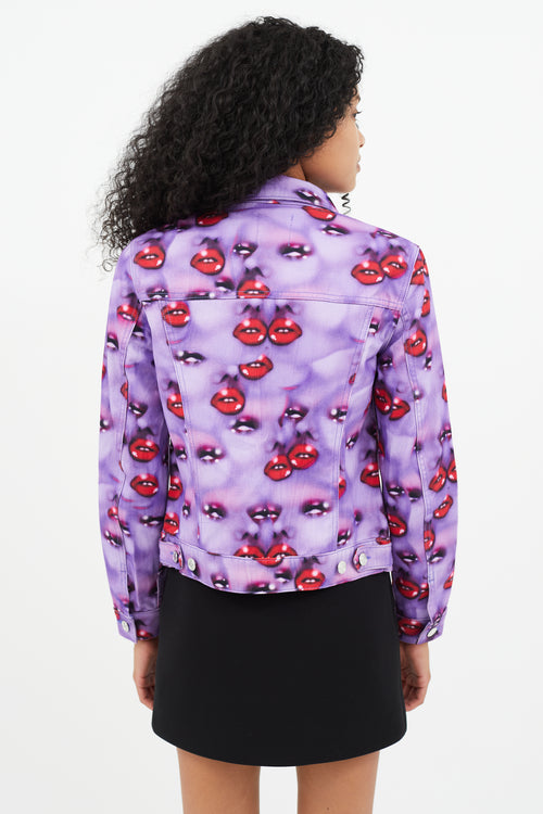 Heaven Purple 
Multicolour Lip Print Denim Jacket