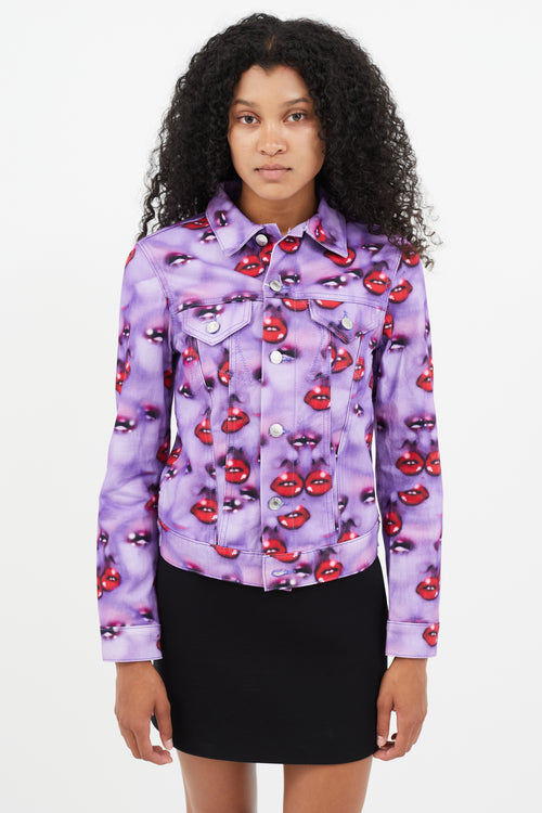 Heaven Purple 
Multicolour Lip Print Denim Jacket