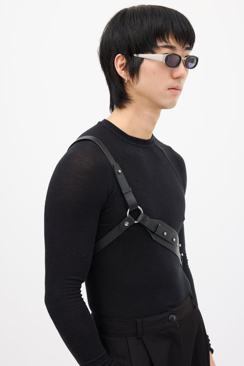 Heliot Emil Black Leather Phone Sling Harness Bag