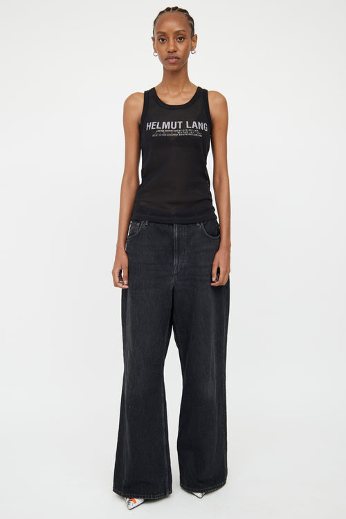 Helmut Lang Black Mesh Logo Tank Top