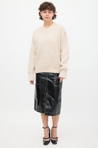 Helmut Lang Beige Wool Distressed Knit Sweater