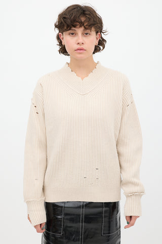 Helmut Lang Beige Wool Distressed Knit Sweater