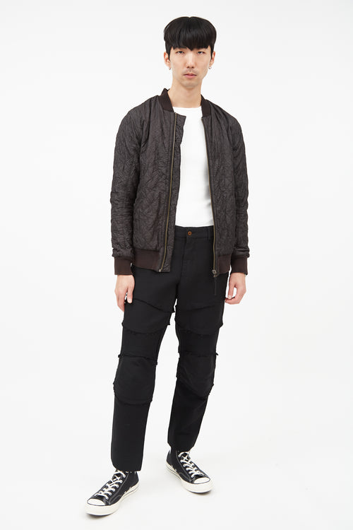 Helmut Lang Black Wrinkled Bomber Jacket