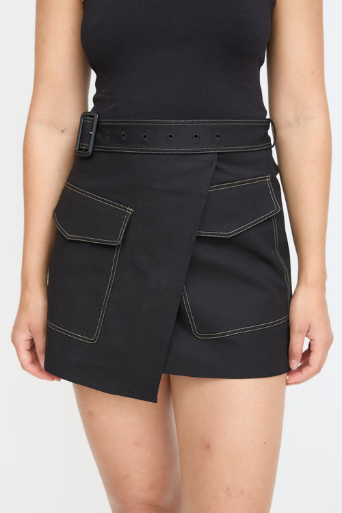 Helmut Lang Black Constrast Stitch Belted Skirt