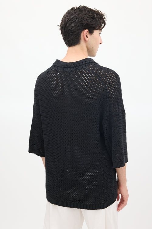 Helmut Lang Black Cotton Crochet  Polo