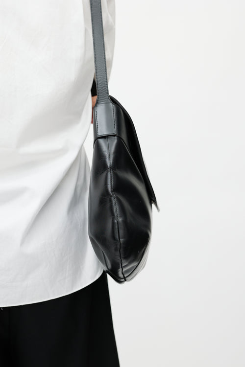 Helmut Lang Black Folded Leather Flap Bag