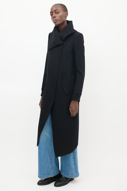 Helmut Lang Black Wool Asymmetrical Maxi Coat