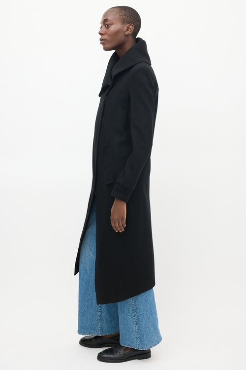 Helmut Lang Black Wool Asymmetrical Maxi Coat