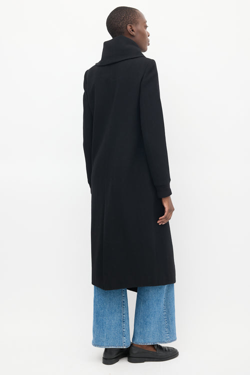 Helmut Lang Black Wool Asymmetrical Maxi Coat