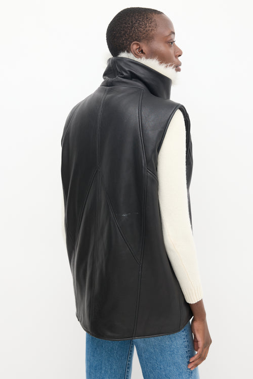 Helmut Lang Black 
Cream Leather Shearling Vest