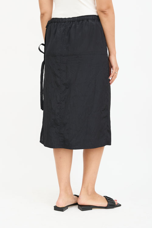 Helmut Lang Black Nylon Wrap Midi Skirt