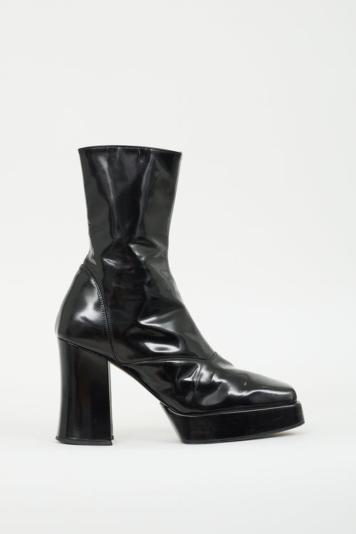 Helmut Lang Black Patent Platform Boot