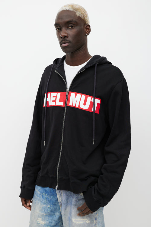 Helmut Lang Black 
Red Logo Zip Up Hoodie