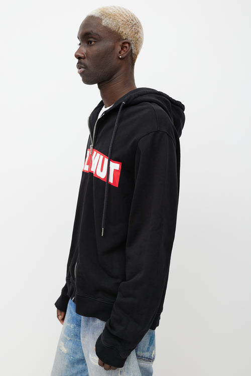 Helmut Lang Black 
Red Logo Zip Up Hoodie