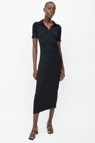 Helmut Lang Black Ribbed Knit Gathered Dress