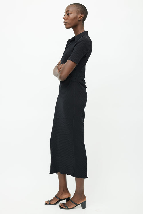 Helmut Lang Black Ribbed Knit Gathered Dress