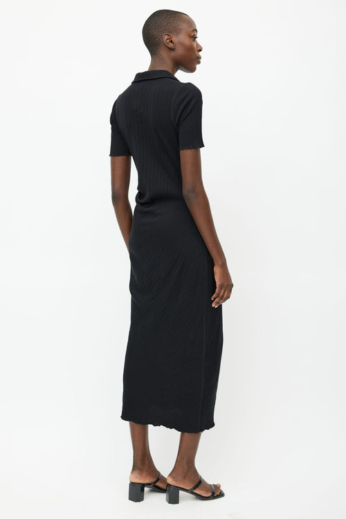 Helmut Lang Black Ribbed Knit Gathered Dress