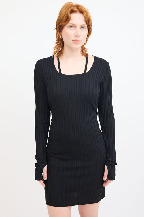 Helmut Lang Black Ribbed Long Sleeve Dress