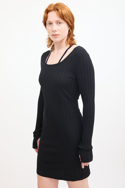 Helmut Lang Black Ribbed Long Sleeve Dress