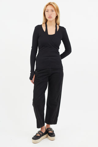 Helmut Lang Black Ribbed Tie Wrap Top