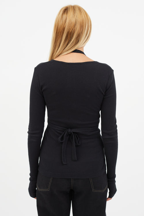 Helmut Lang Black Ribbed Tie Wrap Top