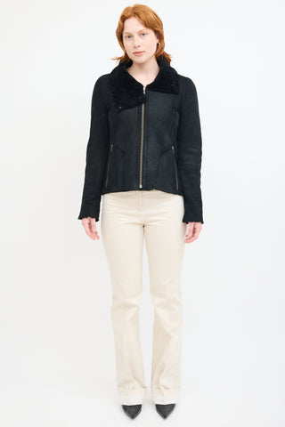 Helmut Lang Black Suede 
Shearling Zip Jacket