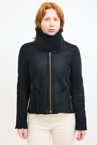 Helmut Lang Black Suede 
Shearling Zip Jacket