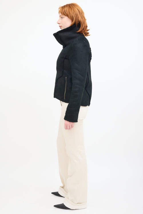 Helmut Lang Black Suede 
Shearling Zip Jacket